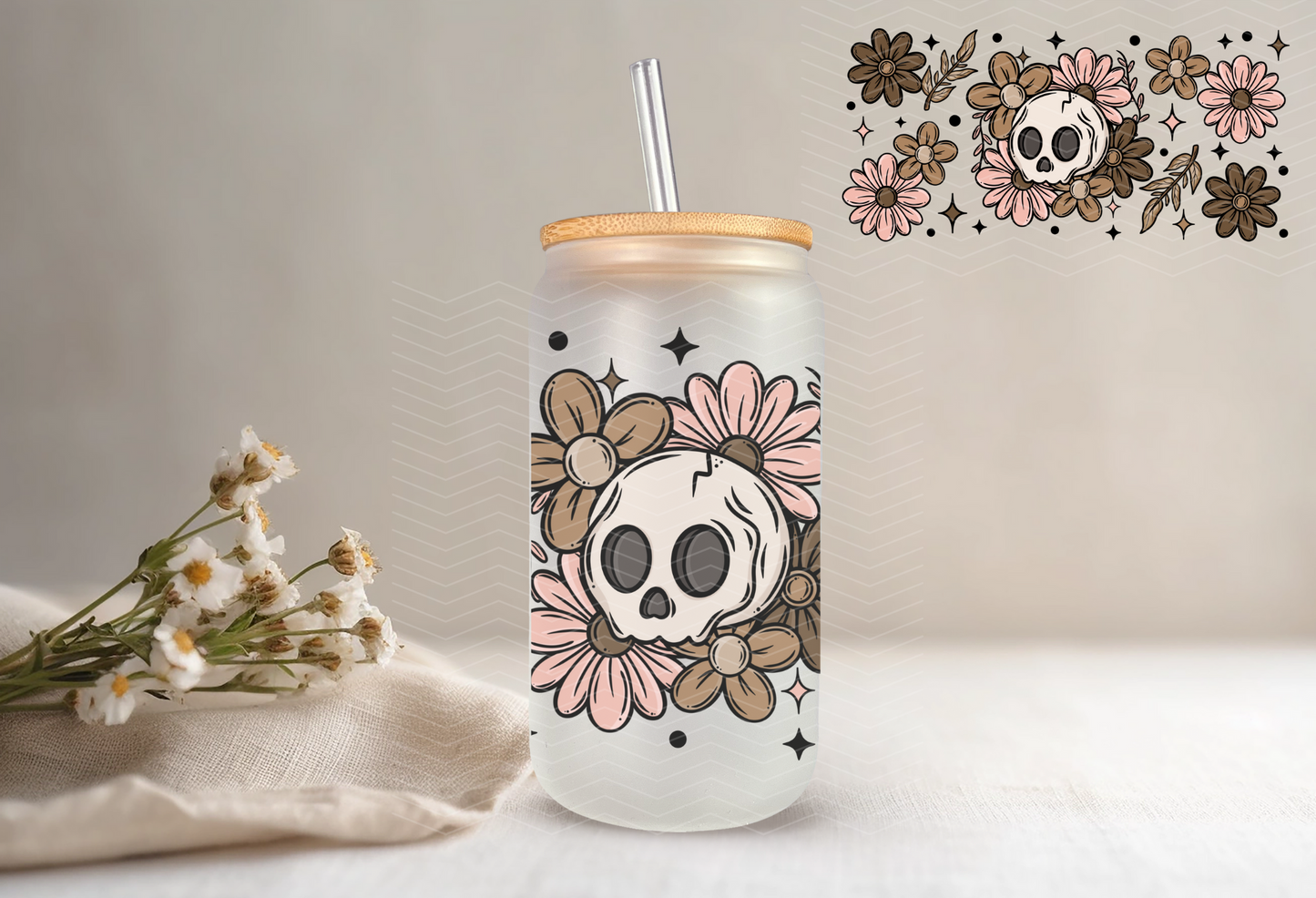 16oz Libbey - Floral Skull