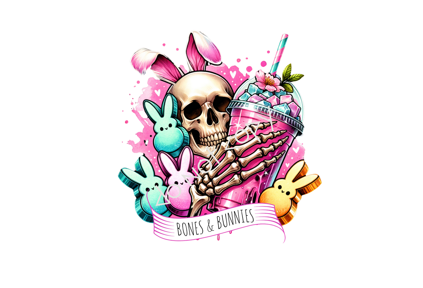 16oz Glass Cup - Bones & Bunnies - Skellie