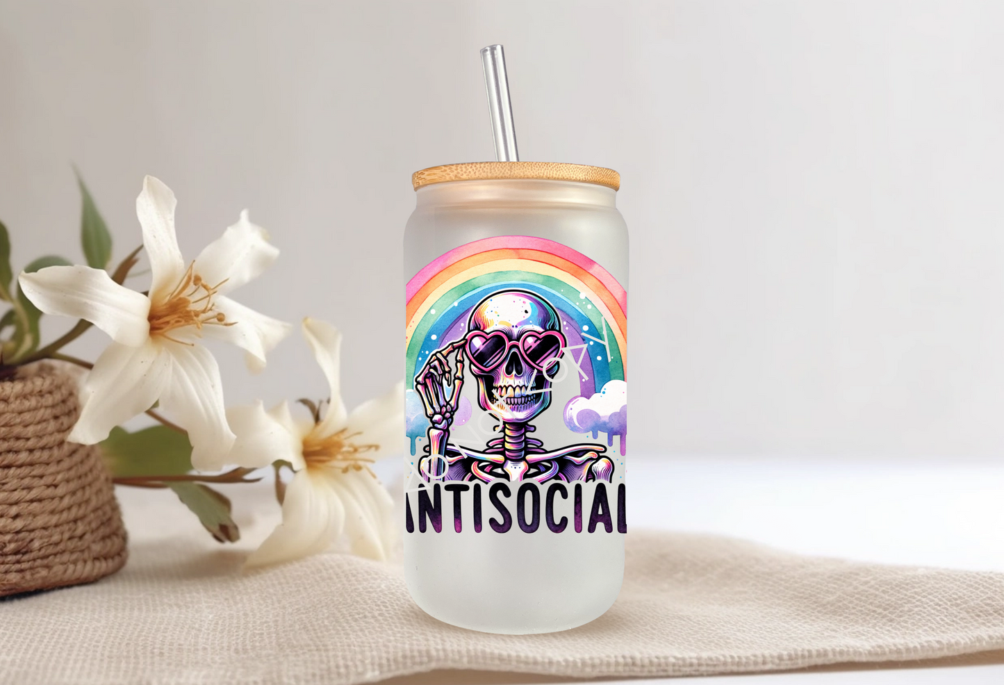 16oz Glass Cup - Antisocial Skellie