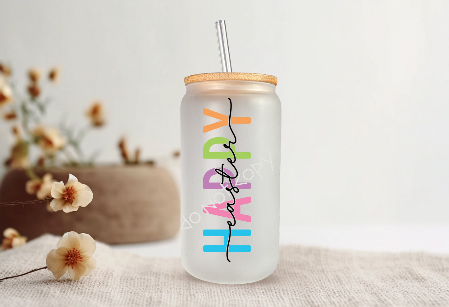 16oz Glass Cup - HAPPY Easter