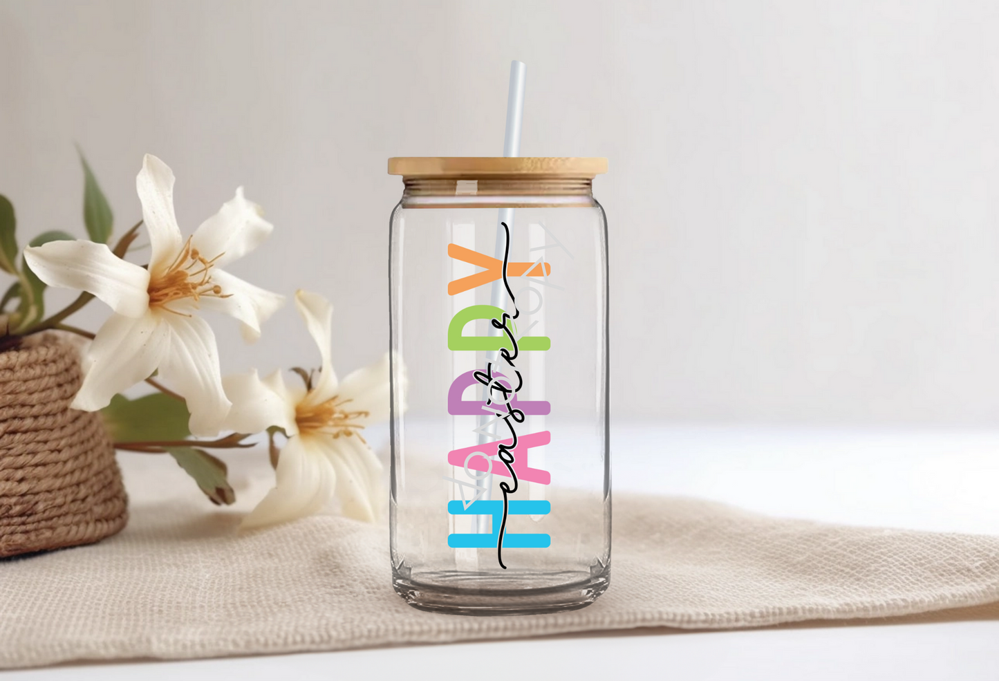 16oz Glass Cup - HAPPY Easter