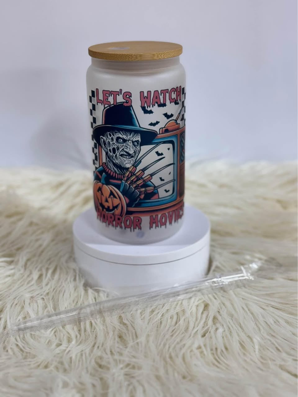 16oz Glass Libby Cup - Freddy - Lets Watch Horror Movies