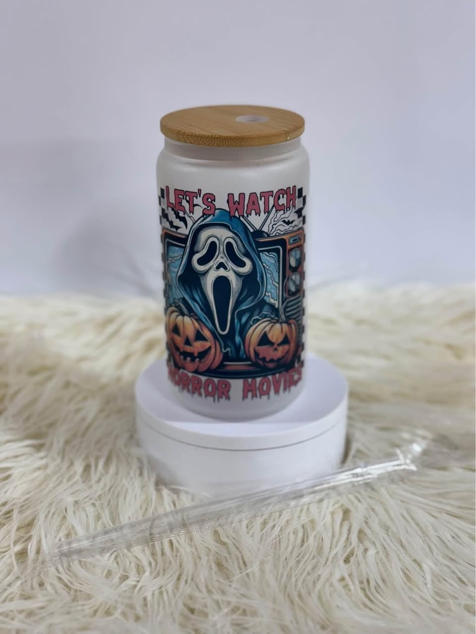 16oz Glass Libby Cup - Ghostface - Lets Watch Horror Movies