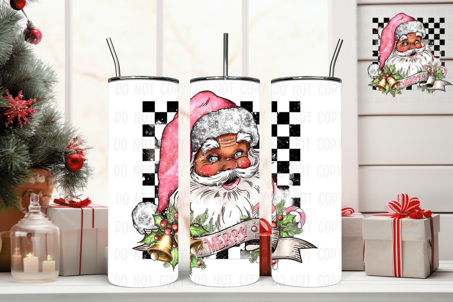 20oz Tumbler - Santa & Checkers